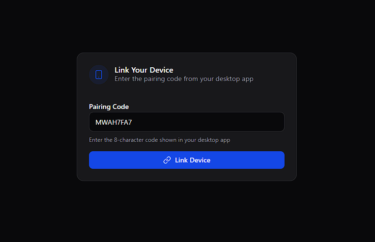 Browser device linking page with pairing code – add screenshot