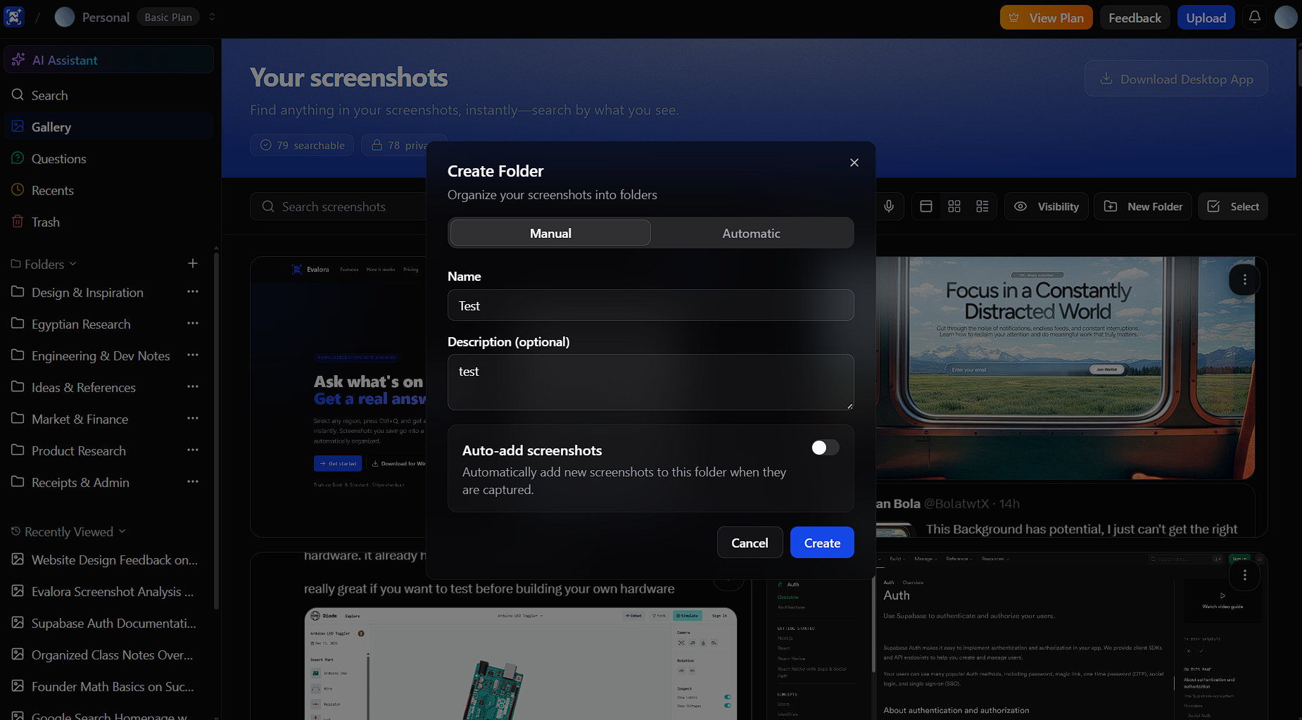 Create Folder in toolbar – add screenshot